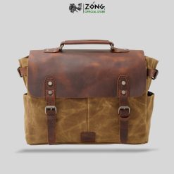 Túi xách laptop Vintage vải canvas sáp dầu, da bò sáp - SQUARE III