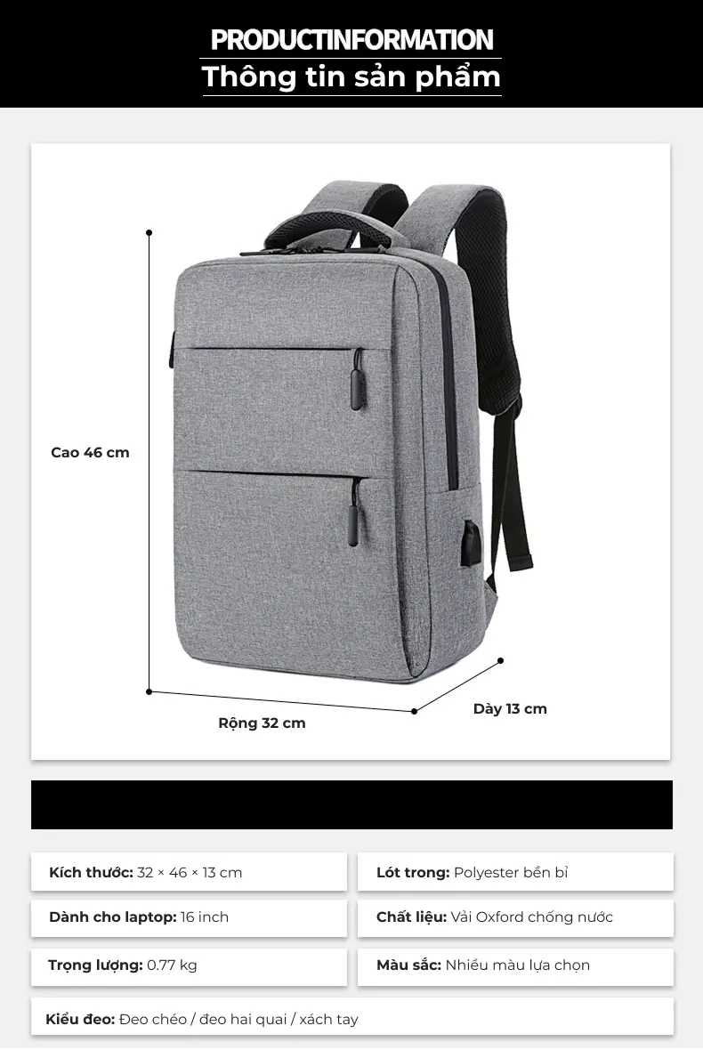 Balo laptop 17 inch giá rẻ in logo theo yêu cầu Frame 112