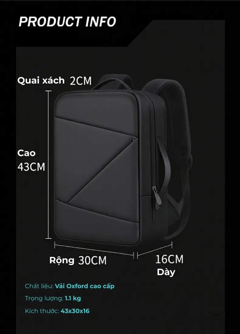 Balo laptop du lịch cao cấp công suất lớn in logo theo yêu cầu Frame 35