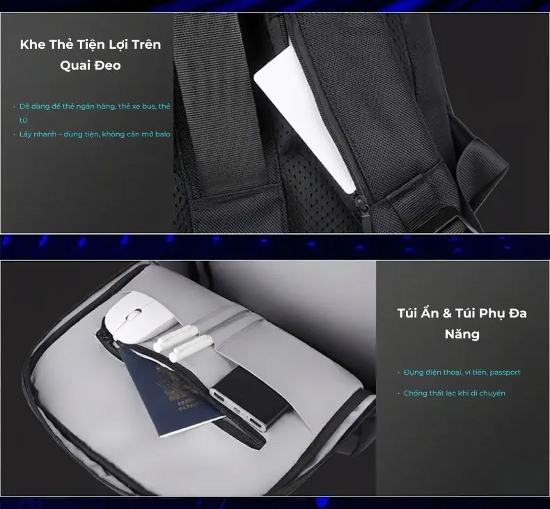 Balo laptop du lịch cao cấp công suất lớn in logo theo yêu cầu Frame 40