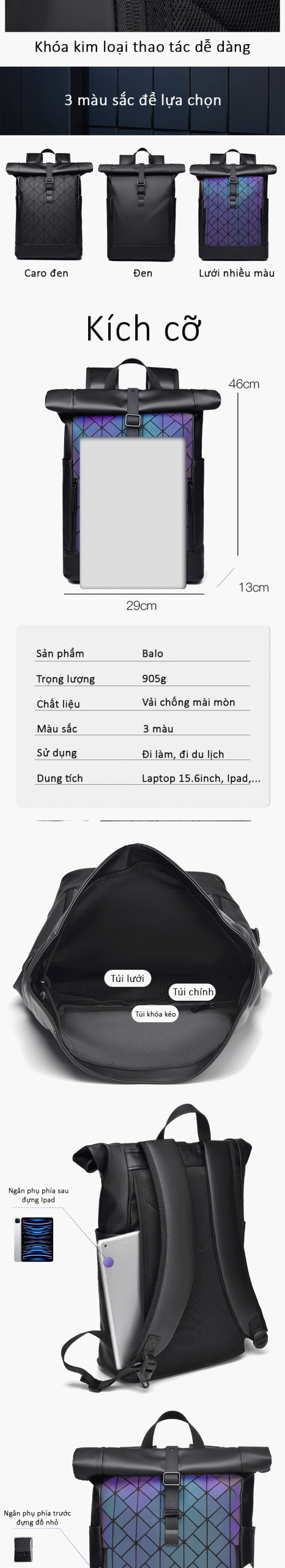 Balo Rolltop thiết kế thời trang unisex chống thấm nước balo rolltop thiet ke thoi trang unisex chong tham nuoc 2