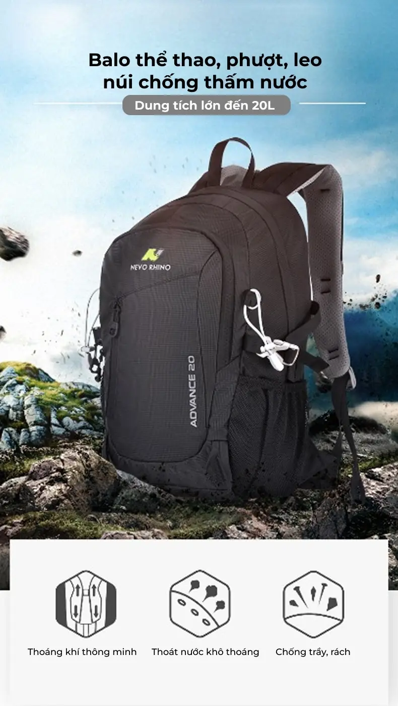 Balo thể thao, phượt, leo núi chống thấm nước – 20 lít – NEVO RHINO 5165 balo the thao phuot leo nui chong tham nuoc 20 lit nevo rhino 5165 10