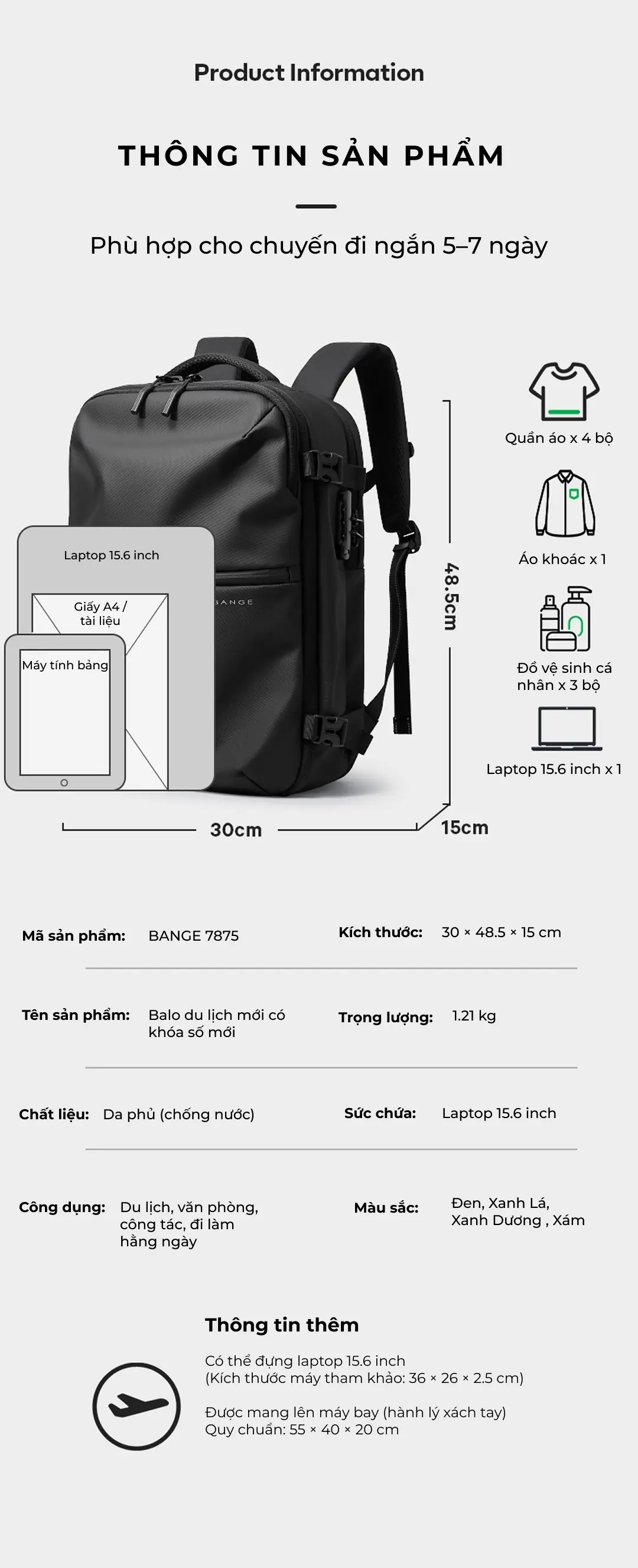 Balo du lịch mới có khóa số mới BANGE 7875 balo du lich moi co khoa so moi bange 7875 19