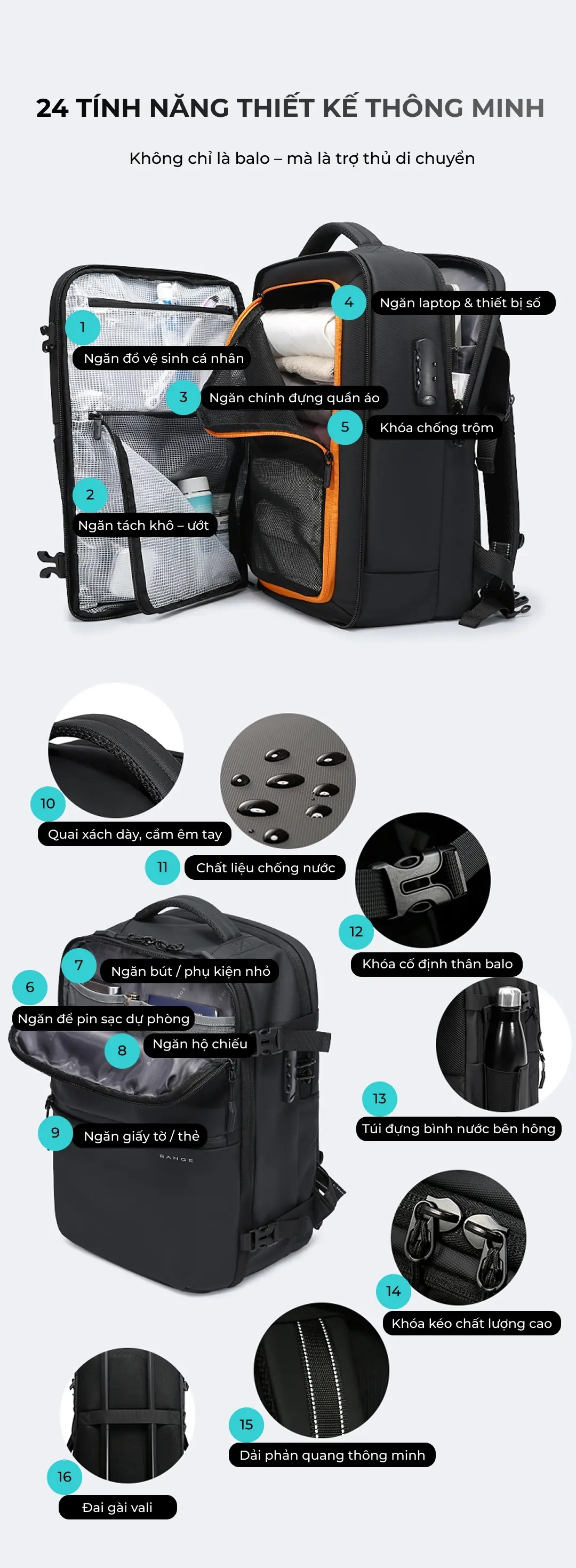 Balo du lịch mới có khóa số mới BANGE 7875 balo du lich moi co khoa so moi bange 7875 9