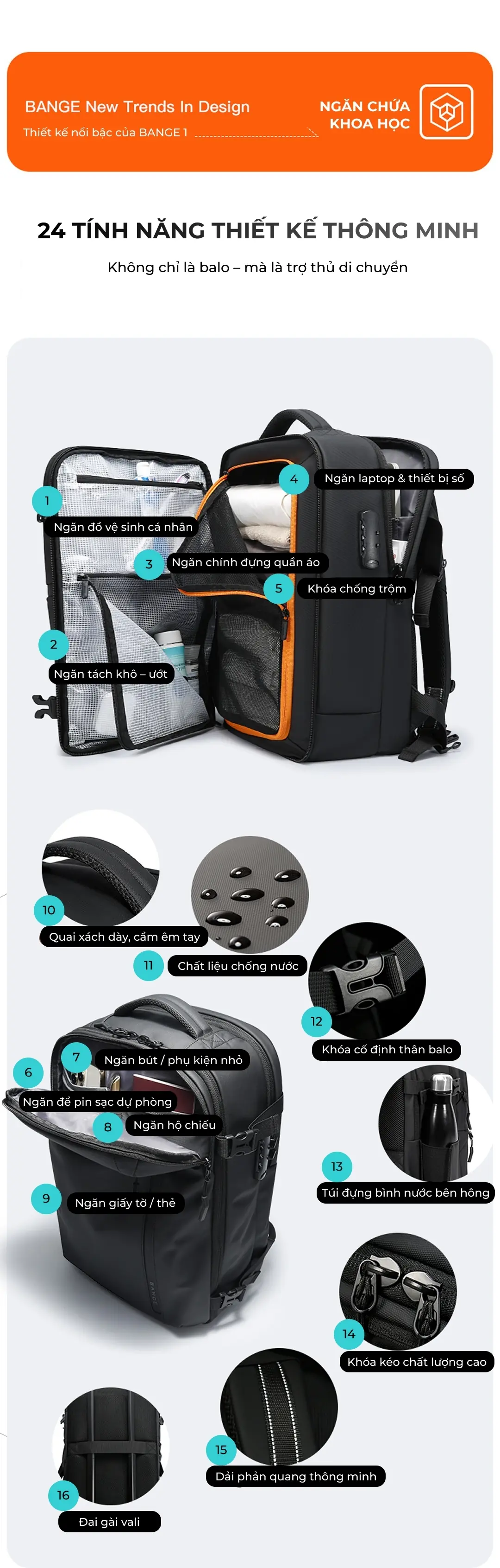 Balo du lịch unisex công suất lớn cao cấp BANGE 7876 balo du lich unisex cong suat lon cao cap bange 7876 12