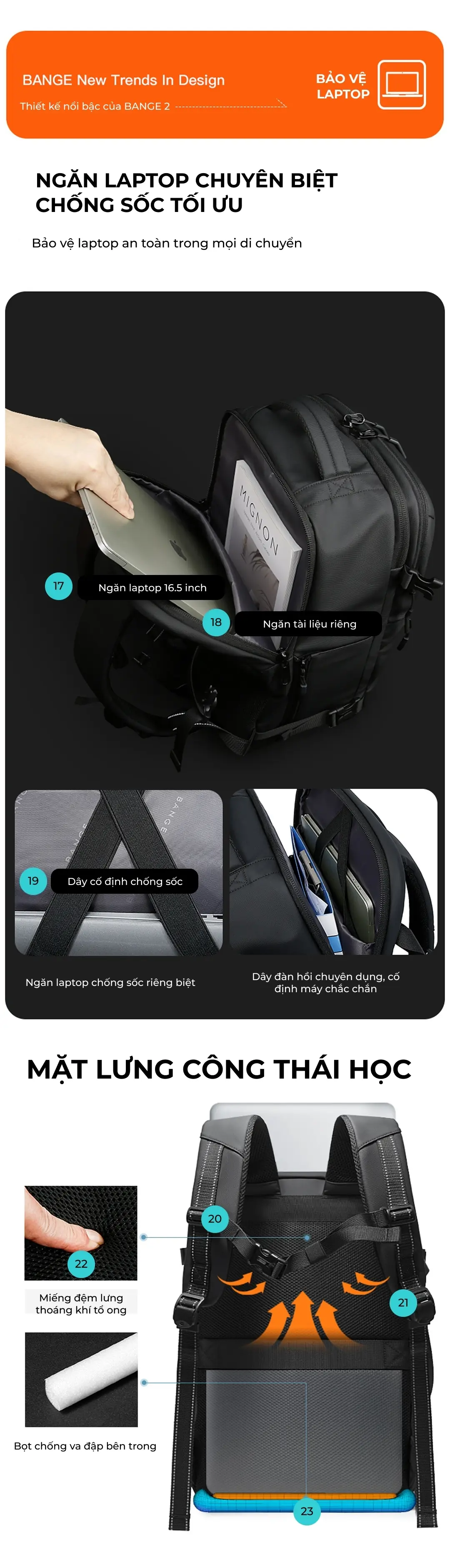 Balo du lịch unisex công suất lớn cao cấp BANGE 7876 balo du lich unisex cong suat lon cao cap bange 7876 14