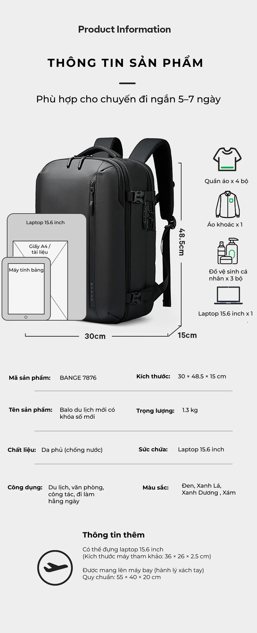 Balo du lịch unisex công suất lớn cao cấp BANGE 7876 balo du lich unisex cong suat lon cao cap bange 7876 8