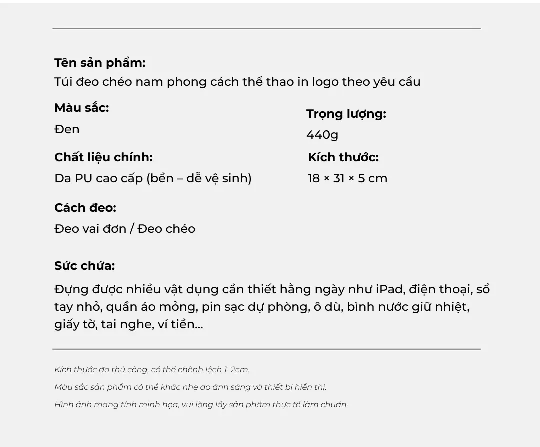 Túi đeo chéo nam phong cách thể thao in logo theo yêu cầu tui deo cheo nam phong cach the thao in logo theo yeu cau 8