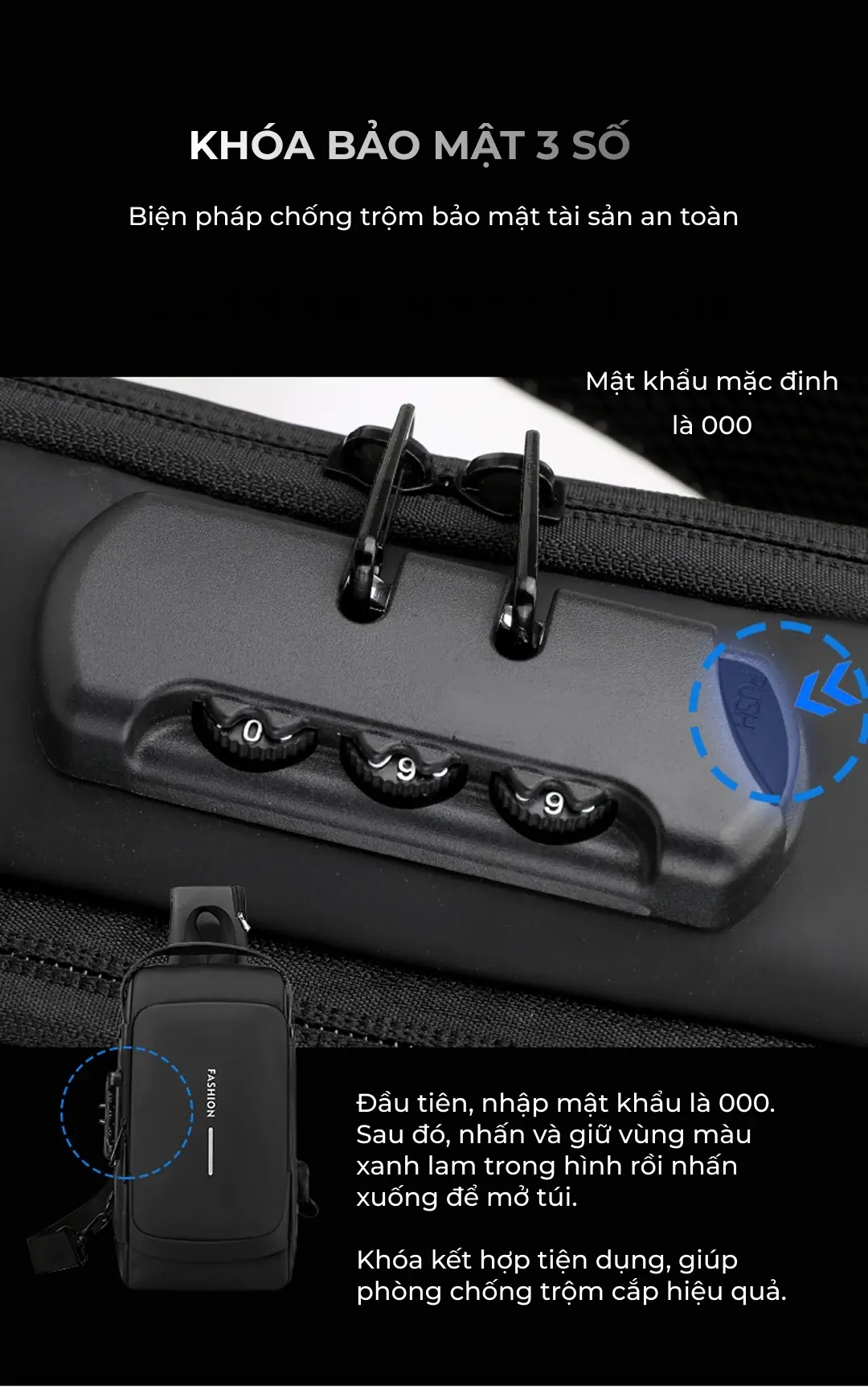 Túi đeo chéo, túi bao tử nam có khóa số in logo theo yêu cầu tui deo cheo tui bao tu nam co khoa so in logo theo yeu cau 6