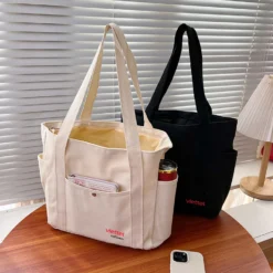 Túi xách nữ vải canvas, túi tote in logo theo yêu cầu nhiều ngăn dung tích lớn vintage cho sinh viên.