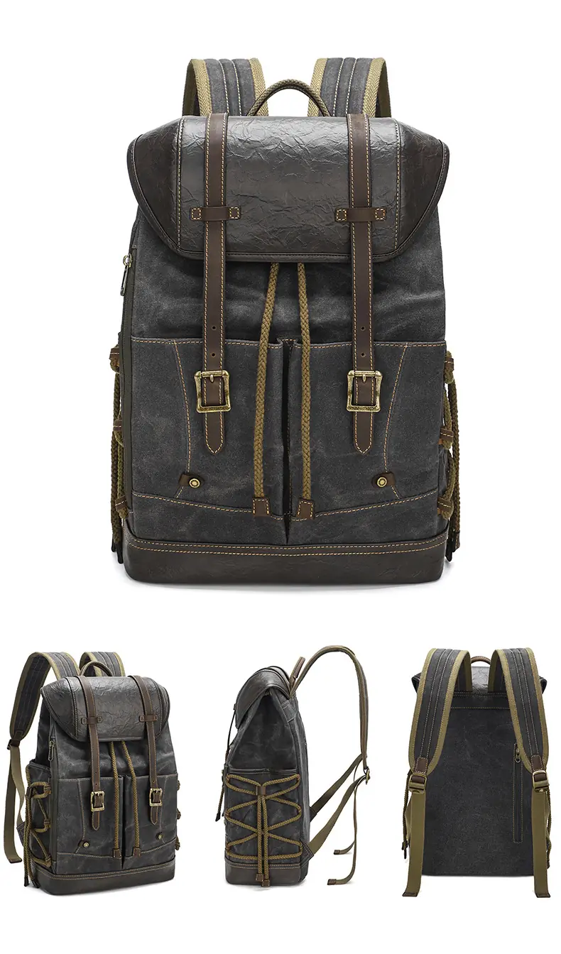 Balo canvas nắp gập retro du lịch, balo phượt, balo laptop 16 inch - B030 balo canvas laptop du lich chong tham nuoc 156 inch b030 11