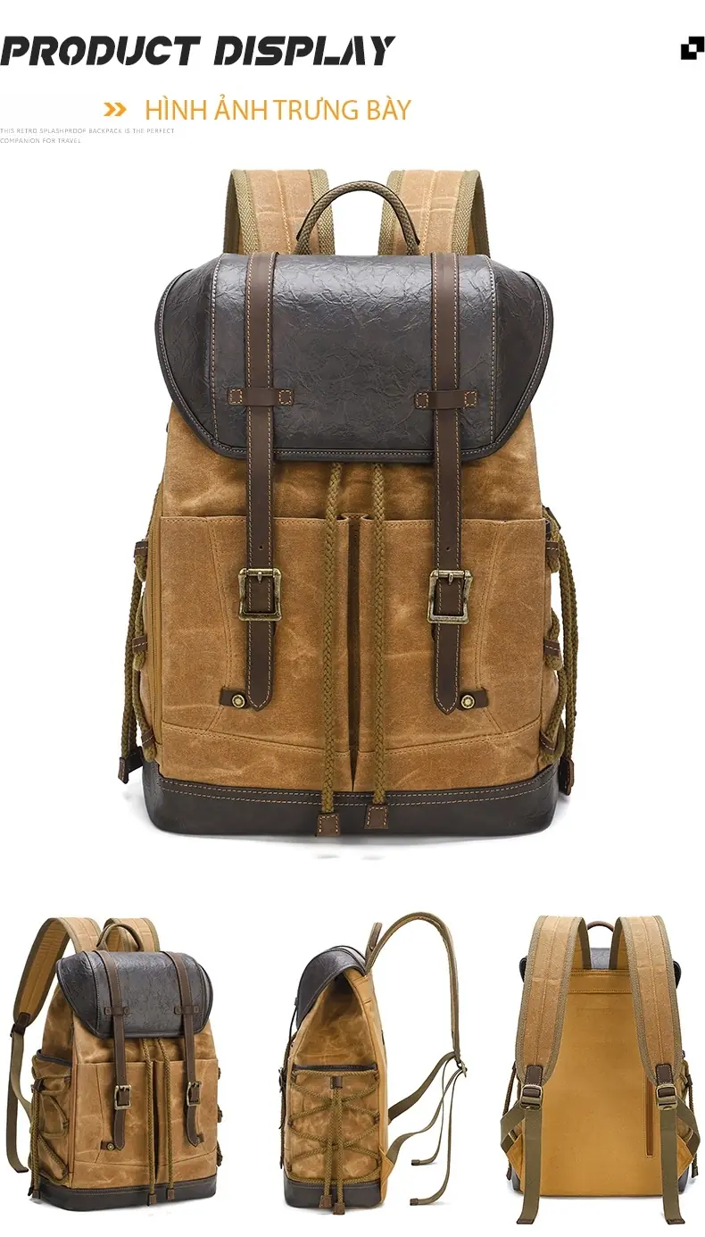 Balo canvas nắp gập retro du lịch, balo phượt, balo laptop 16 inch - B030 balo canvas laptop du lich chong tham nuoc 156 inch b030 15