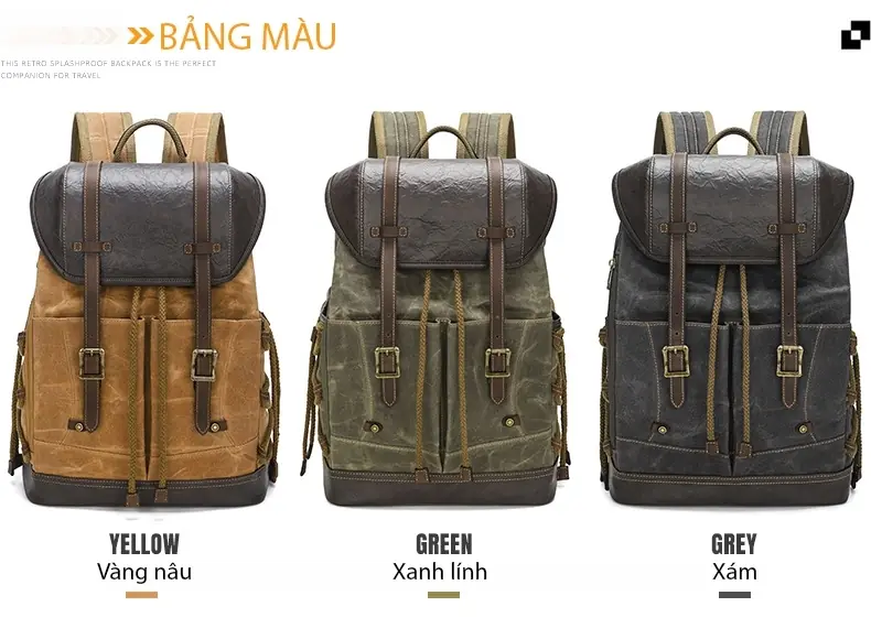 Balo canvas nắp gập retro du lịch, balo phượt, balo laptop 16 inch - B030 balo canvas laptop du lich chong tham nuoc 156 inch b030 17