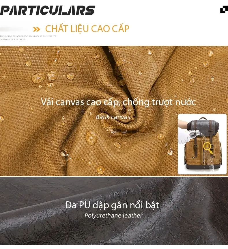 Balo canvas nắp gập retro du lịch, balo phượt, balo laptop 16 inch - B030 balo canvas laptop du lich chong tham nuoc 156 inch b030 19