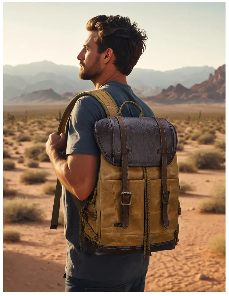 Balo canvas nắp gập retro du lịch, balo phượt, balo laptop 16 inch - B030 balo canvas laptop du lich chong tham nuoc 156 inch b030 21