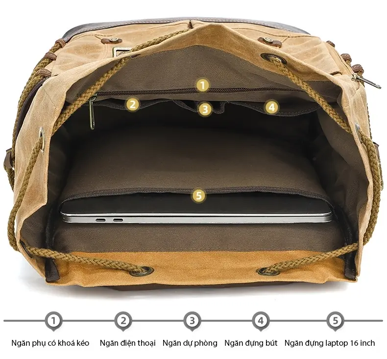Balo canvas nắp gập retro du lịch, balo phượt, balo laptop 16 inch - B030 balo canvas laptop du lich chong tham nuoc 156 inch b030 24