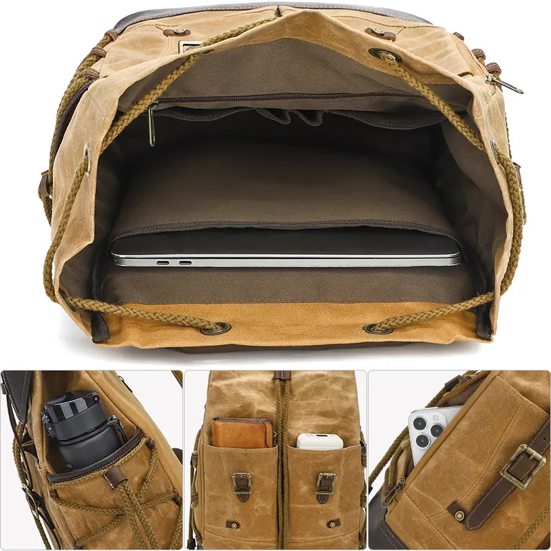 Balo canvas nắp gập retro du lịch, balo phượt, balo laptop 16 inch - B030 Balo canvas nắp gập retro du lịch, balo phượt, balo laptop 16 inch - B030 - Ảnh 3