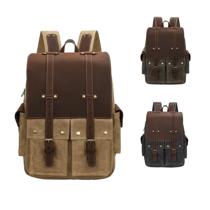 Balo laptop du lịch chất liệu vải canvas, Chống thấm nước, phong cách retro 15.6 inch - K022 Balo laptop du lịch chất liệu vải canvas, Chống thấm nước, phong cách retro 15.6 inch - K022 - Ảnh 2