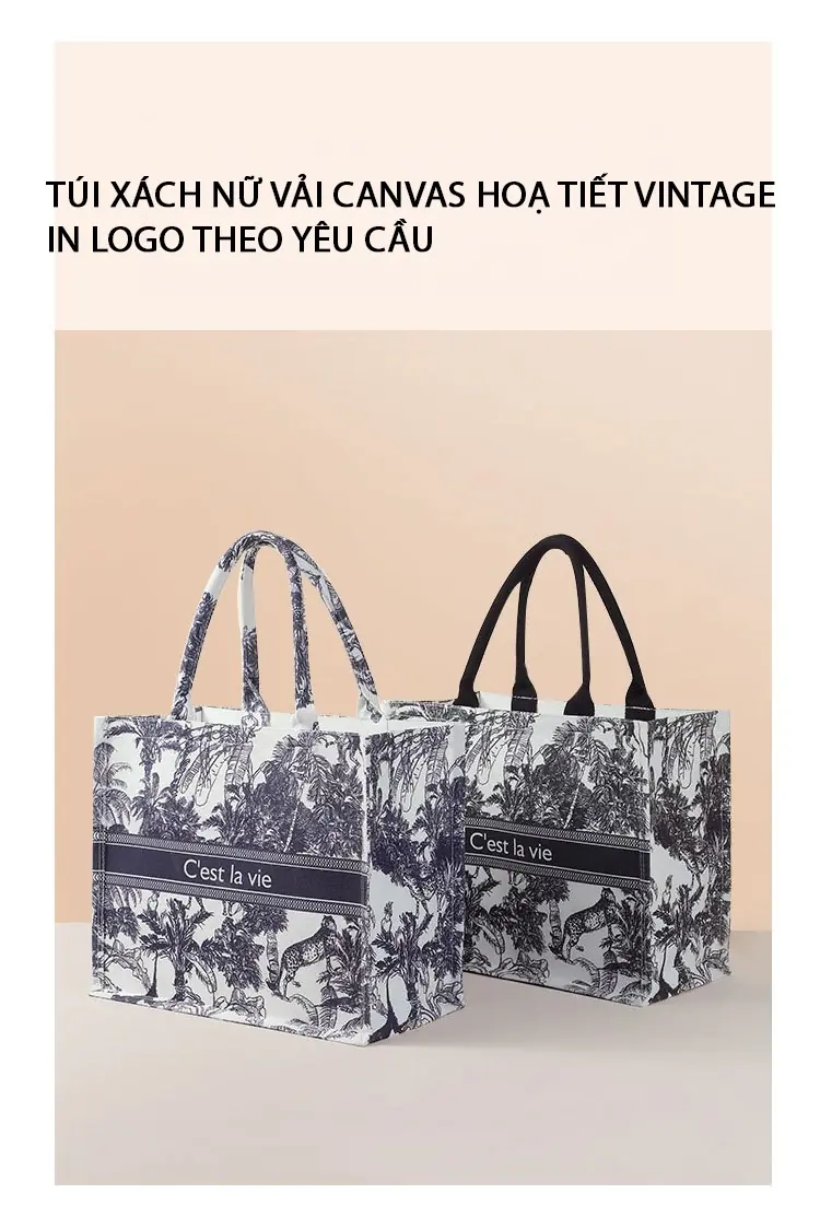 tui xach nu tui xach canvas hoa tiet vintage in logo theo yeu cau 1