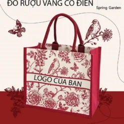 tui xach nu vai canvas hoa tiet hoa co mui xuan do ruou vang in logo theo yeu cau 3