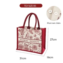 tui xach nu vai canvas hoa tiet hoa co mui xuan do ruou vang in logo theo yeu cau 6